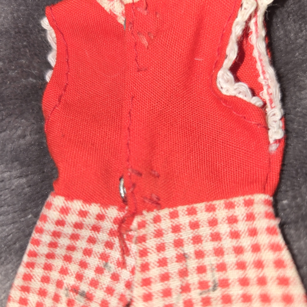 Red and White Doll Dress with Lace Trim - Picture 4 of 6